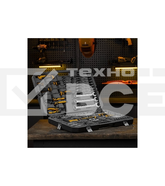Набор инструментов Denzel 1/2', 1/4', CrV, S2, пластиковый кейс, 122 предмета