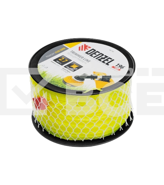 Леска для триммера Denzel витой квадрат, 2,7мм х 196м, на DIN катушке FLEX CORD