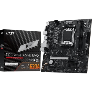 Материнская плата MSI PRO A620M-B EVO, AM5, AMD A620A, 2xDDR5, 2xSATA, 1xM.2, 1xPCIe 4.0 x16, 1xPCIe x1, 1xVGA, 1xHDMI, 1x2.5Gb LAN, 4xUSB-A 5Gbps, 2xUSB-A 2.0, 2xPS/2, 3x3.5 мм, 7.1, чёрный, mATX