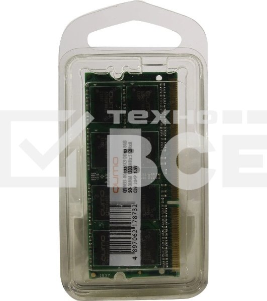 Оперативная память QUMO, DDR3, 8GB (1x8GB), 1333MHz, CL9, SO-DIMM