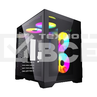 Компьютерный корпус Powercase Vision Micro, Black, Tempered Glass, 4х 120mm 5-color fan, чёрный, mATX  (CVBM-L4)