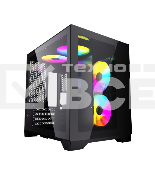 Компьютерный корпус Powercase Vision Micro, Black, Tempered Glass, 4х 120mm 5-color fan, чёрный, mATX  (CVBM-L4)