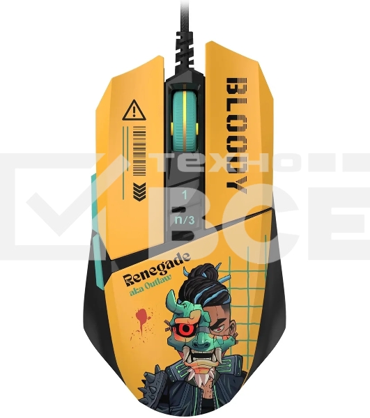 Мышь проводная A4Tech Bloody W63 Max Renegade желтый, 12000 dpi, USB, кнопки - 7