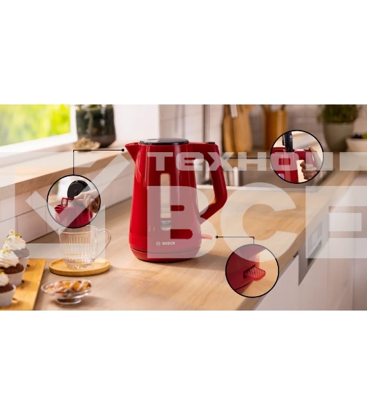Чайник электрический Bosch TWK1M124 1.7 л, 2400 Вт, красный