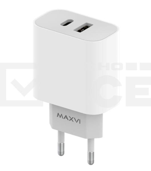 Сетевое зарядное устройство Maxvi CHL-602PD 30W, 6A, QC 3.0, 1xUSB-A, 1xUSB-C, белый
