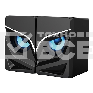 Акустическая система 2.0 Qumo Rage AS005, 10 ВТ, объемное звучание, синяя подсветка (отключаемая), USB/Jack 3,5мм