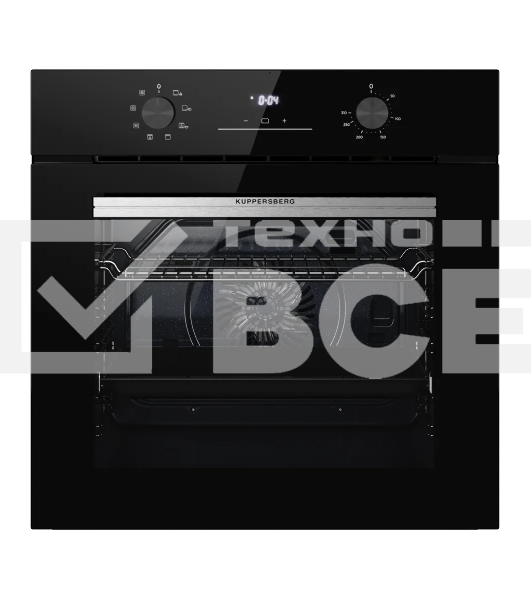 Духовой шкаф Kuppersberg HO 608 X Line, High-Tech, 78 л, цвет черный, цвет фурнитуры нержавеющая сталь, поворотное управление, дисплей, таймер, 8 режимов, макс. температура 310 градусов, телескопические направляющие (на 1 уровень)