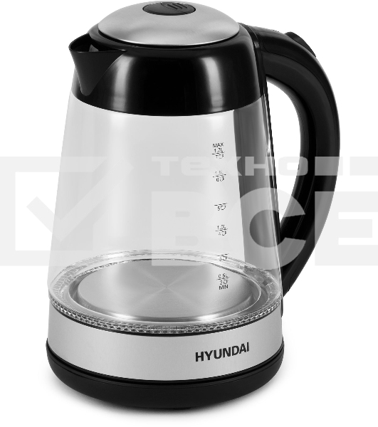 Чайник электрический Hyundai HYK-G3803 1.7л. 2200Вт черный/серебристый (корпус: стекло)