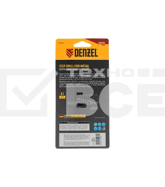 Сверло ступенчатое Denzel 9-12-15-18-21-24-27-30-33-36 мм, Р6М5К5, 6-гр. хвостовик 723615
