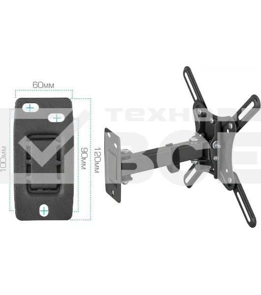 Кронштейн для телевизора Kromax CORBEL-4 черный, 15'-42' макс. 25 кг, настенный, поворот и наклон