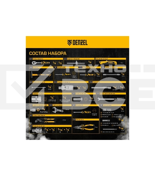 Набор инструментов Denzel 1/2', 1/4', CrV, S2, пластиковый кейс, 122 предмета