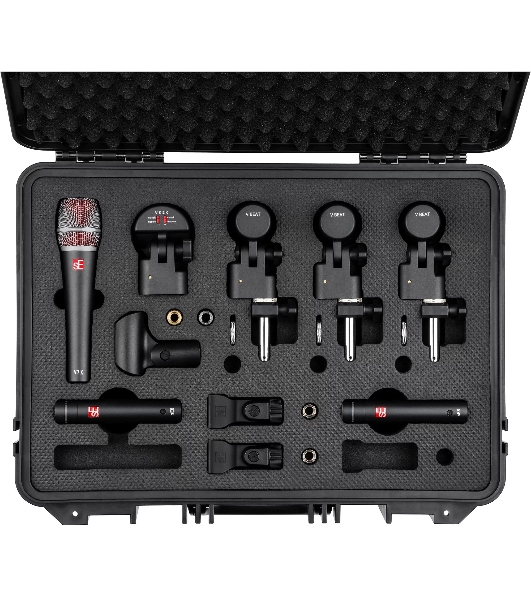 Набор микрофонов для ударной установки sE Electronics V PACK ARENA 1 х микрофон V KICK, 3 х микрофона V BEAT, 3 х крепления V CLAMP, 1 х микрофон V7 X, 2 х конденсаторных микрофона sE8, пластиковый кейс