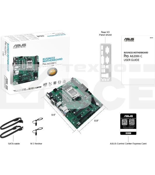 Материнская плата ASUS Pro A620M-C-CSM, AM5, AMD A620, 2xDDR5, 4xSATA, 2xM.2 PCIe 4.0 x4, 1xPCIe 4.0 x16, 2xPCIe x1, 1xRJ45 1GbE, 1xUSB 3.2 Gen 2, 3xUSB 2.0, 1xUSB-C 3.2 Gen 2, 1xDVI-D, 1xDP, 1xHDMI, 1xVGA, 3x3.5 мм, 7.1, mATX