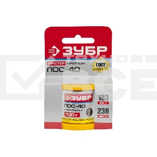 Припой Зубр 55451-100-10C ПОС 40 трубка с канифолью 100г 1мм