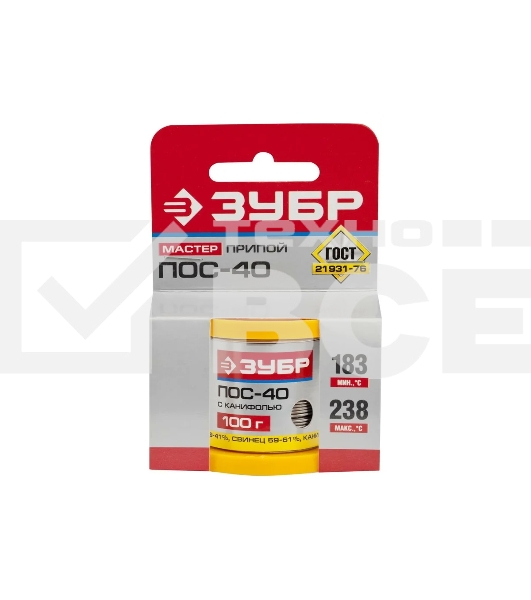 Припой Зубр 55451-100-10C ПОС 40 трубка с канифолью 100г 1мм