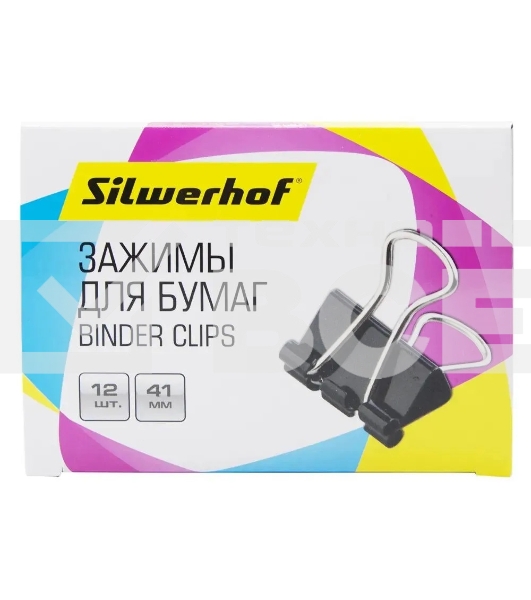 Зажимы Silwerhof 510017 сталь 41мм черный (упак.:12шт) картонная коробка