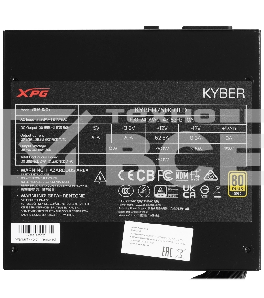 Блок питания ADATA XPG KYBER 750 (KYBER750G-BKCEU), 750Вт, 80 PLUS Gold, 120мм, черный