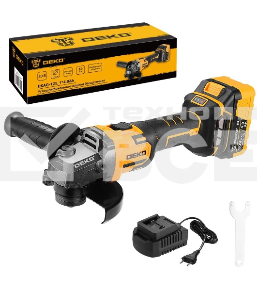 Угловая шлифовальная машина бесщеточная DEKO DKAG-125, 20В, 1*4.0А·ч