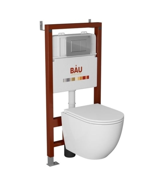 Комплект BAU 6 в 1: инсталляция BAU PRO, унитаз подвесной торнадо Bau Nimb Hurricane-3, сиденье дюропласт микролифт, клавиша BAU Stil, хром