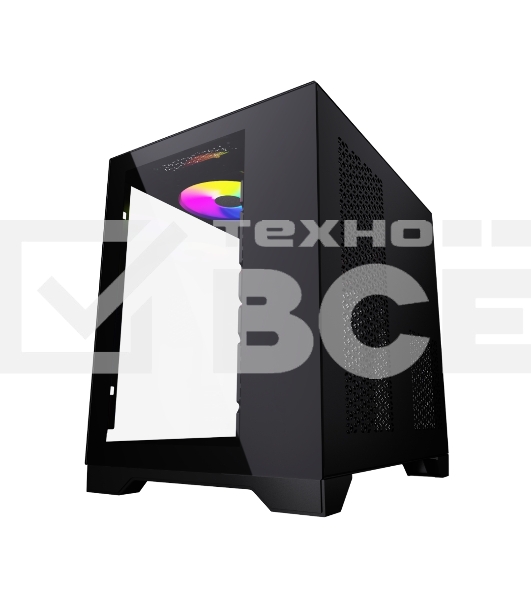 Компьютерный корпус Powercase Vision Micro, Black, Tempered Glass, 4х 120mm 5-color fan, чёрный, mATX  (CVBM-L4)