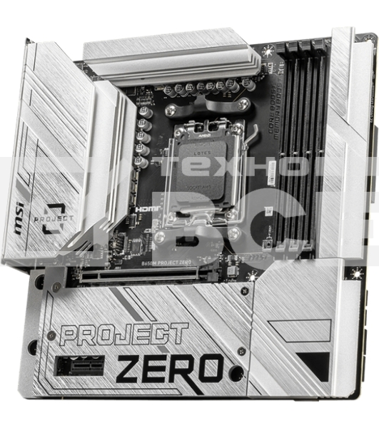 Материнская плата MSI B650M PROJECT ZERO, AM5, AMD B650, 4xDDR5, 4xSATA, 2xM.2, 1xPCIe 4.0 x16, 1xPCIe x1, 1xDP, 1xHDMI, 1x 2.5Gb LAN, 2xUSB-A 2.0, 2xUSB 3.2 Gen 1, 3xUSB 3.2 Gen 2, 3x3.5 мм, 7.1, mATX