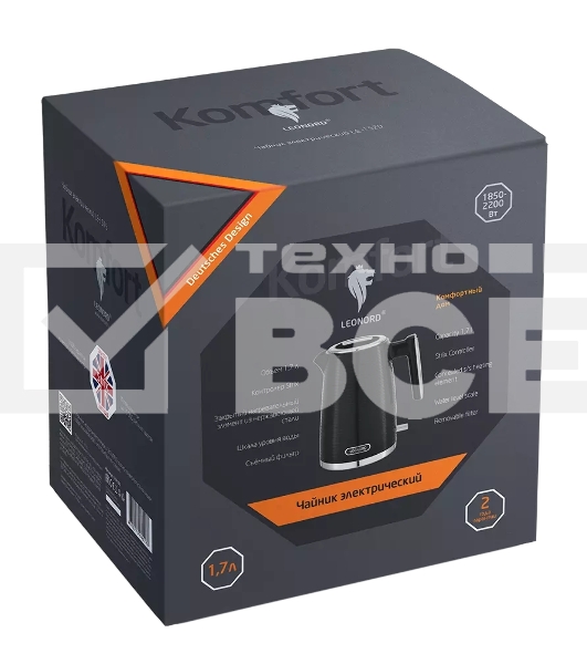 Чайник электрический LEONORD LE-1520 1,7 л, 2200 Вт, пластик, черный