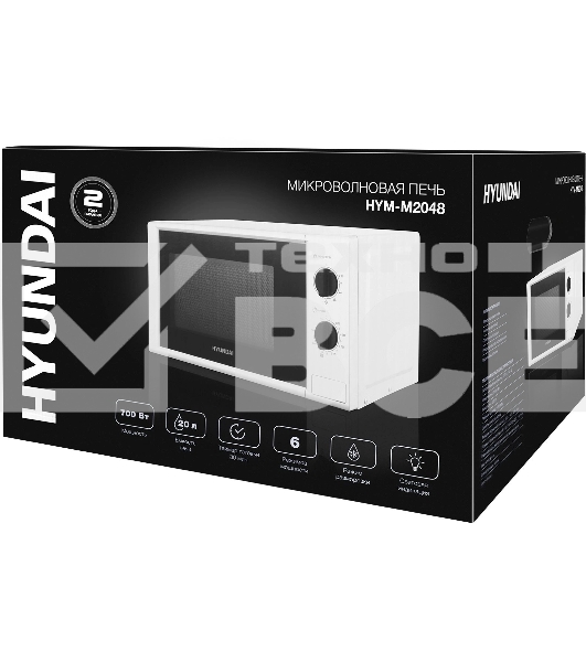 Микроволновая печь Hyundai HYM-M2048 белый, 20 л, 700 Вт, переключатели - поворотный механизм