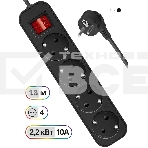 Удлинитель Defender G418 чёрный, 1.8 м, EURO, 4 розетки, 2200 Вт, фото3