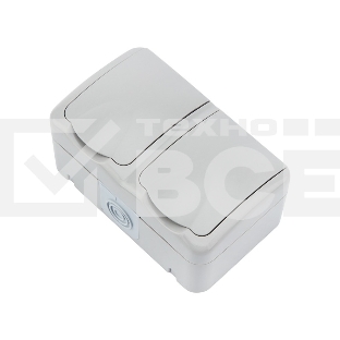 Блок горизонтальный 2 розетки Mini OG IP54 с заземлением, о/у, серый KRANZ