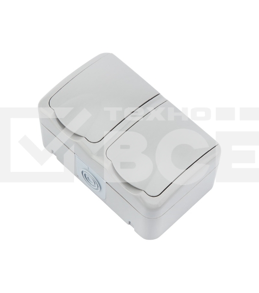 Блок горизонтальный 2 розетки Mini OG IP54 с заземлением, о/у, серый KRANZ