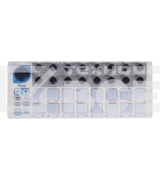 Контроллер MIDI [430101] Arturia [BeatStep] позволяет запускать клипы в Ableton Live, проигрывать ударные в BFD и EZDrummer, 16-шаговый аналоговый секвенсор, 16 пэдов, 16 энкодеров, CV выходы, USB In/Out, MIDI Out, совместимость с iPad