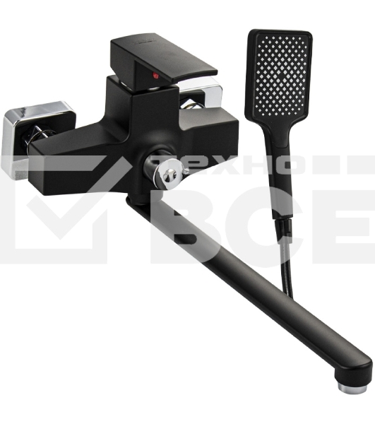 Смеситель в ванную BRIMIX 5564 длинный излив, шаровый, из высокопрочного пластика АБС, черный, квадратный корпус