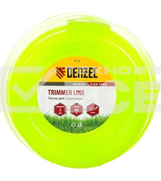 Леска для триммера Denzel звезда 2 мм х 64 м, блистер FLEX CORD 96120