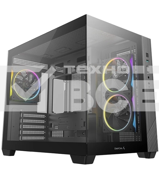 Компьютерный корпус Deepcool CG330 3F без БП, боковое окно (панорама), 3x120мм ARGB PWM вентилятора, черный, mATX