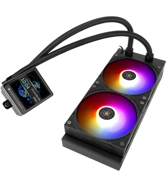 Водяное охлаждение для процессора Thermalright Grand Vision 240 (240mm, LED, Black, ARGB/Fans: 2x120mm, 80.45CFM, 29.4dBA, 2150RPM/Pump height 72.5mm, 6400RPM, Rad thickness 27mm/S: 1700, 1200, 1851, 115X, 2011, 2066, AM5, AM4)