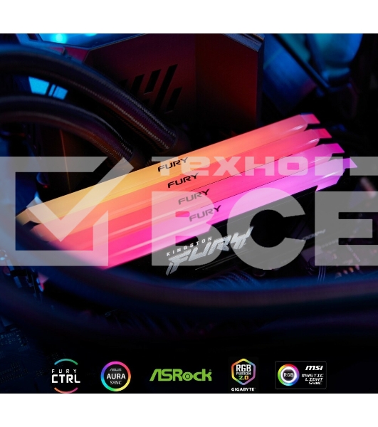 Оперативная память Kingston Fury Beast, DDR4, 32GB (2x16GB), 3600MHz, CL18, с радиатором, RGB, черный