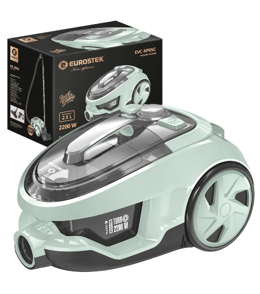 Пылесос Eurostek EVC-KP05С серый/бирюзовый, 400/2600 Вт, уборка сухая, пылесборник контейнер 2.5 л