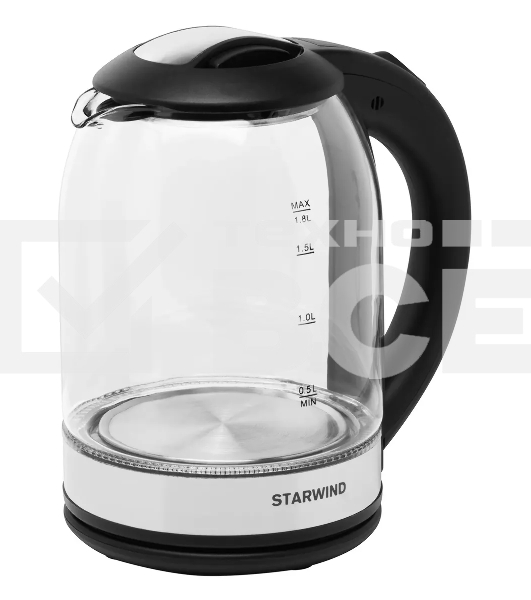 Чайник электрический Starwind SKG2051 1.8л. 1800Вт черный/серебристый (корпус: стекло)