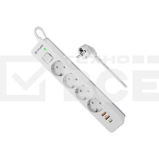 Удлинитель с сетевым фильтром Defender DFS 141, белый, 4розетки, USB+TypeC, 1.5 м.