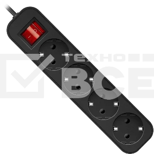 Удлинитель Defender G418 чёрный, 1.8 м, EURO, 4 розетки, 2200 Вт