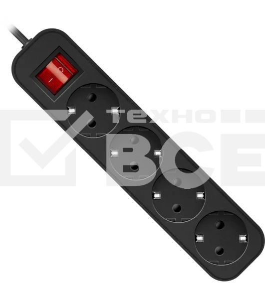 Удлинитель Defender G418 чёрный, 1.8 м, EURO, 4 розетки, 2200 Вт