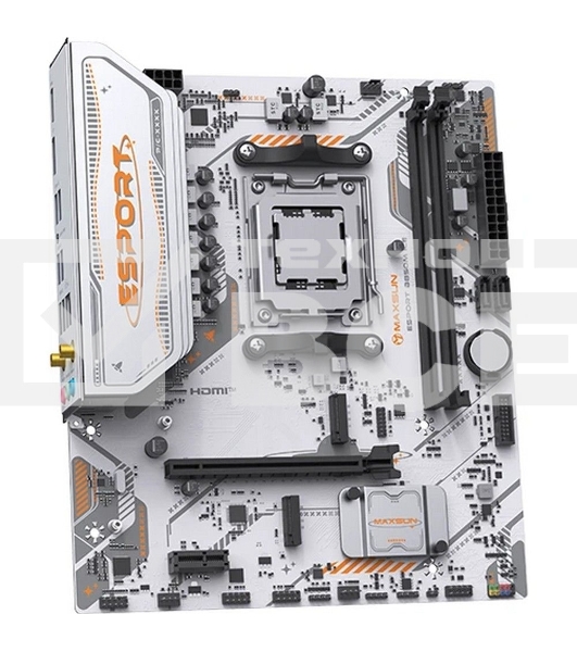 Материнская плата Maxsun MS-eSport B850M WIFI ICE, AM5, AMD B850, 2xDDR5, 2xSATA, 2xM.2, 1xPCIe 5.0 x16, 1xPCIe 3.0 x1, 1xHDMI 1.4, 1xDP, 1xRJ45, Wi-Fi 6, Bluetooth 5.2, 4xUSB-A 5Gbps, 2xUSB-A 2.0, 3x3.5 мм, 7.1, mATX