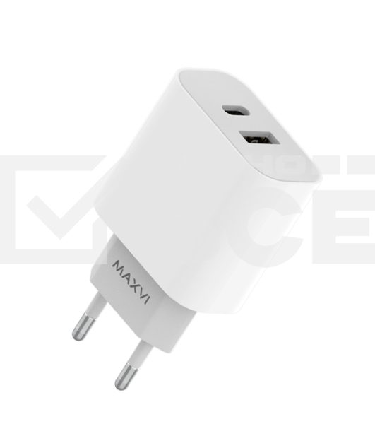 Сетевое зарядное устройство Maxvi CHL-602PD 30W, 6A, QC 3.0, 1xUSB-A, 1xUSB-C, белый