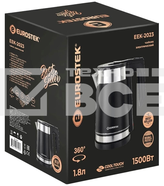Чайник электрический Eurostek EEK-2023, 1,8 л, технология двухслойного корпуса COOL TOUCH