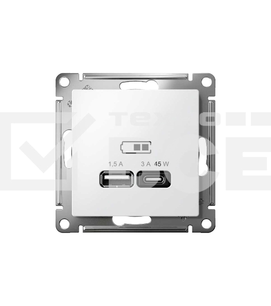 Розетка USB AtlasDesign тип A+C 45Вт QC PD высокоскор. ЗУ механизм бел. SE ATN000129