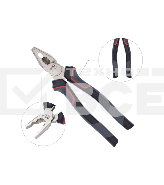 Комбинированные плоскогубцы Deli DL0005 200 мм, Cr-V, эксцентриковый шарнир, антикоррозийное покрытие, трехкомпонентная прорезиненная рукоять