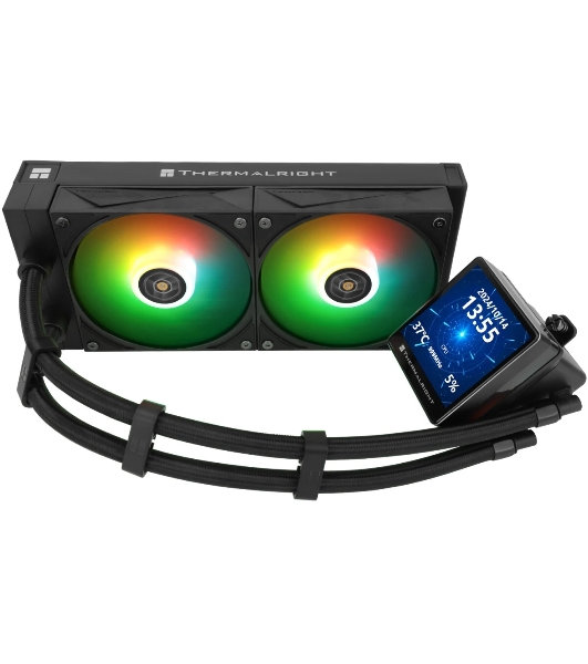 Водяное охлаждение для процессора Thermalright Grand Vision 240 (240mm, LED, Black, ARGB/Fans: 2x120mm, 80.45CFM, 29.4dBA, 2150RPM/Pump height 72.5mm, 6400RPM, Rad thickness 27mm/S: 1700, 1200, 1851, 115X, 2011, 2066, AM5, AM4)