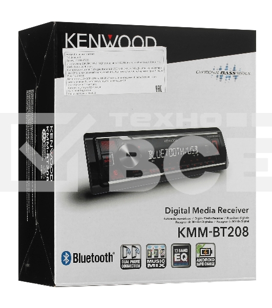 Автомагнитола Kenwood KMM-BT208, 1 DIN, Bluetooth, USB Type-A, AUX, съёмная панель