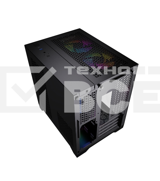 Компьютерный корпус Powercase Vision Micro, Black, Tempered Glass, 4х 120mm 5-color fan, чёрный, mATX  (CVBM-L4)