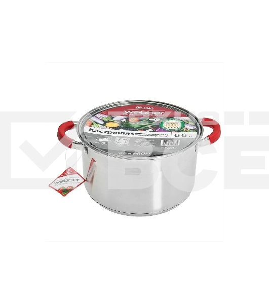 Кастрюля WEBBER BE-344/2 6,6 л, из нержавеющей стали со стеклянной крышкой